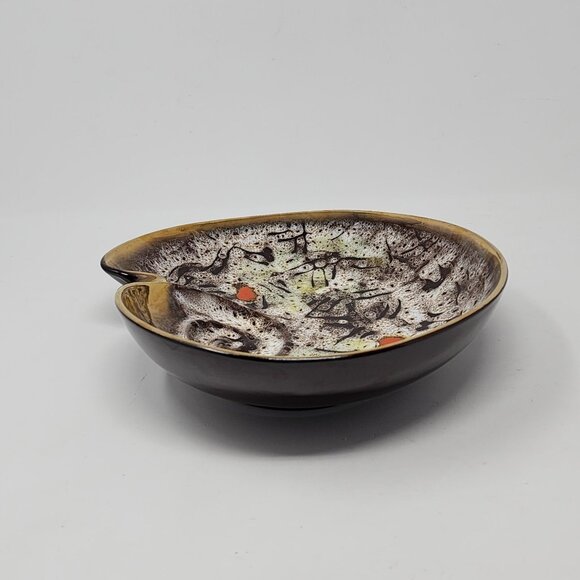 MCM Ashtray Bowl Organic Kidney Shell Conch Shape Orange Brown 11.25" VTG - Picture 6 of 10